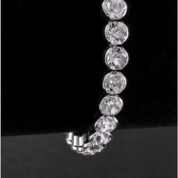 VINTAGE MULTI LAYER BEZEL SET SILVERTONE RHINESTONE BIB NECKLACE/BANGLE SET - Picture 12 of 15